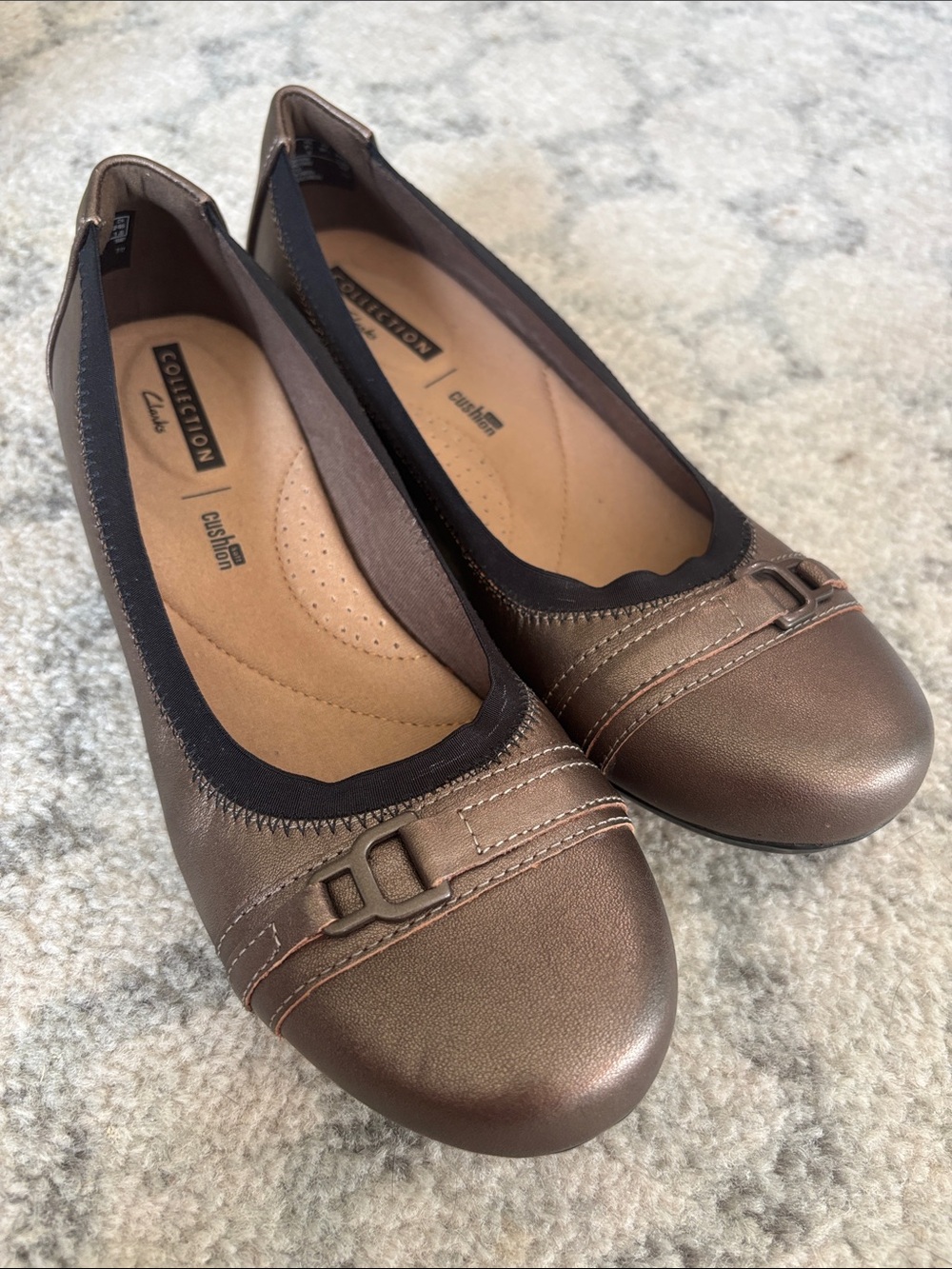 Clarks Pewter Metallic Ballet Flats with Decorative Buckle